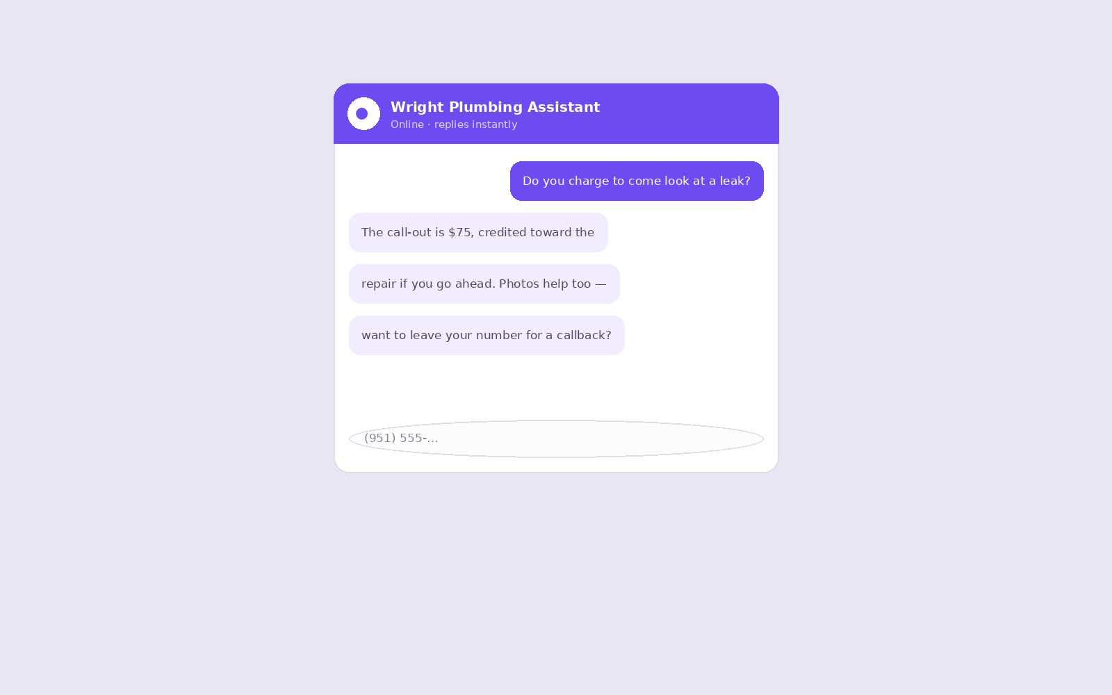 The call-out question answered, with a callback captured