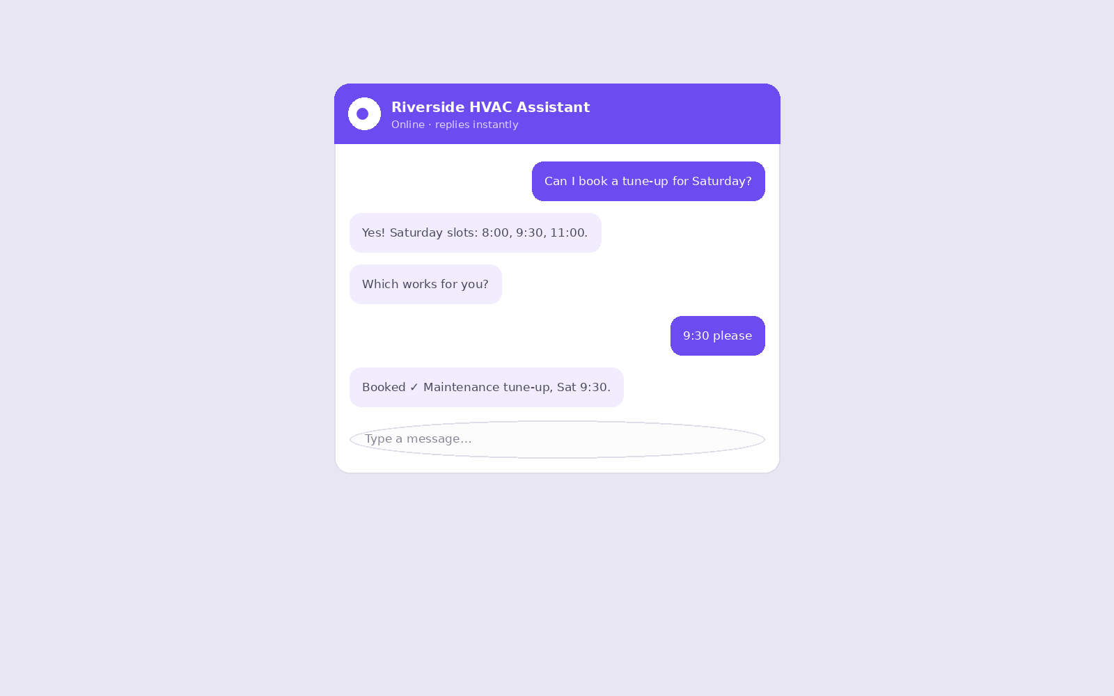 A booking completed inside the chat