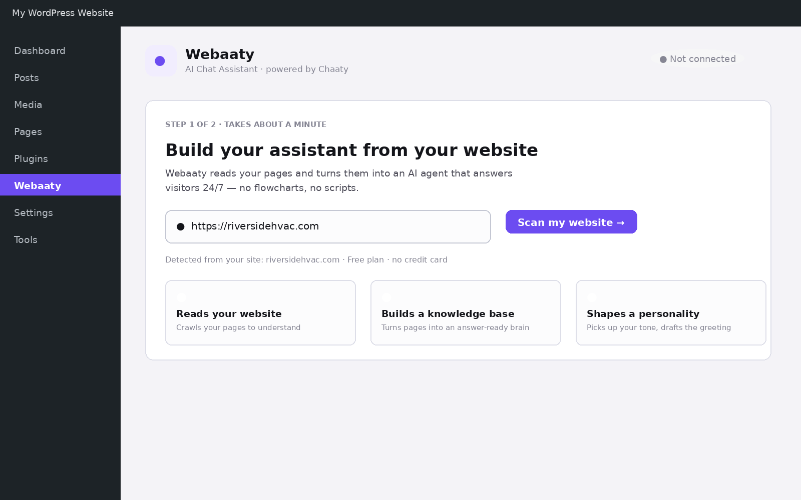 The scan screen with the site URL pre-filled
