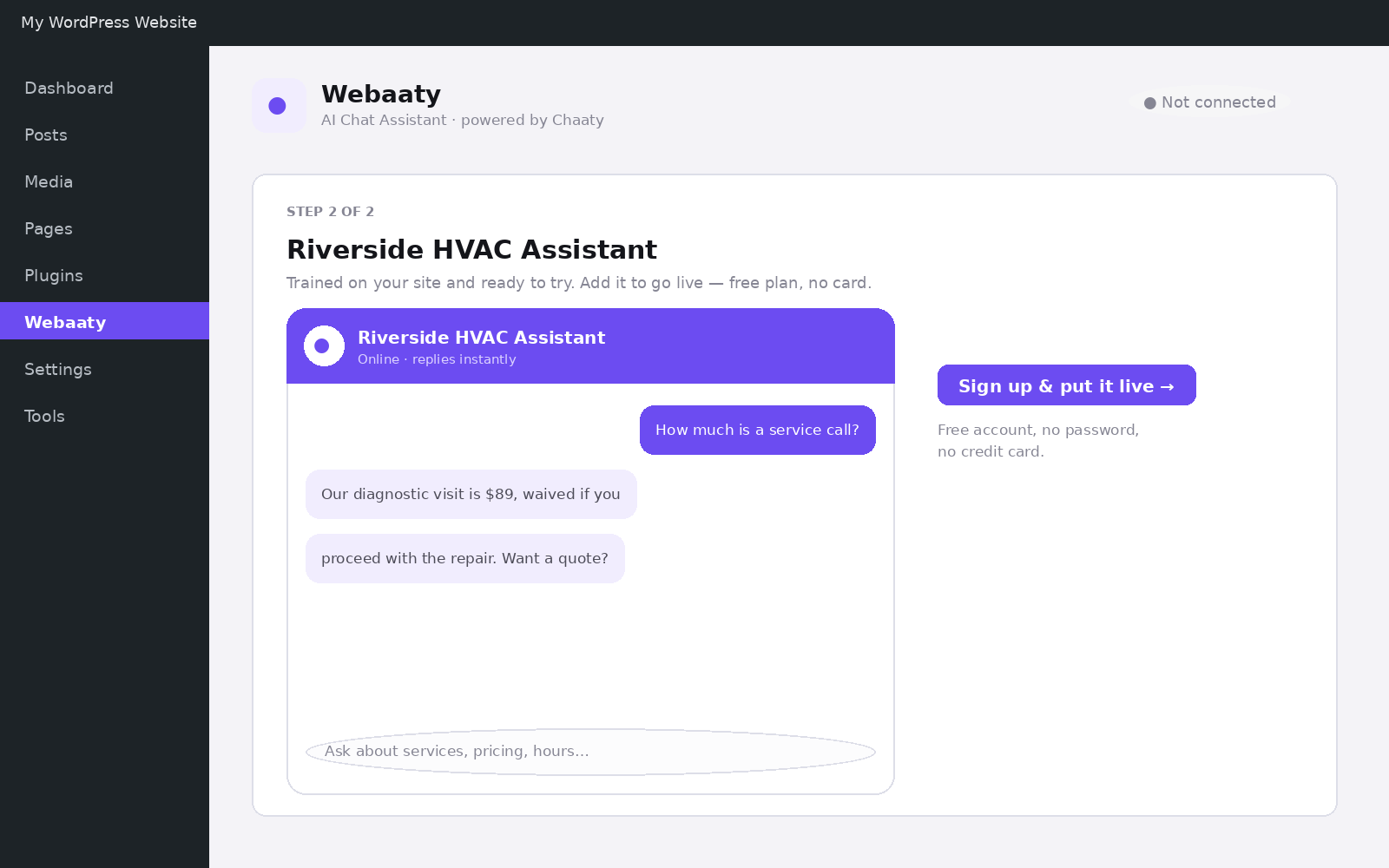 The live preview of the assistant